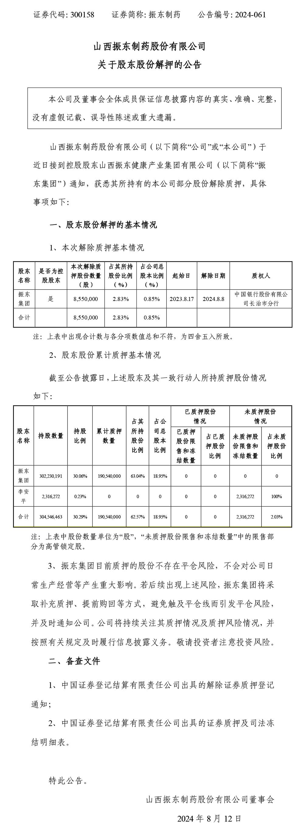 大奖国际制药,股东股份解押,大奖国际,300158